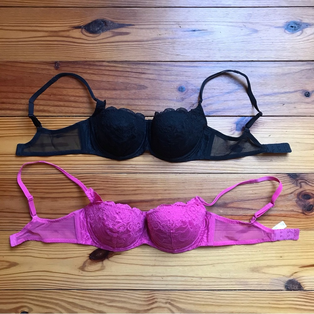 Victoria’s Secret Pink Black Lace Bra Bundle, EUC, 34B - Picture 1 of 7